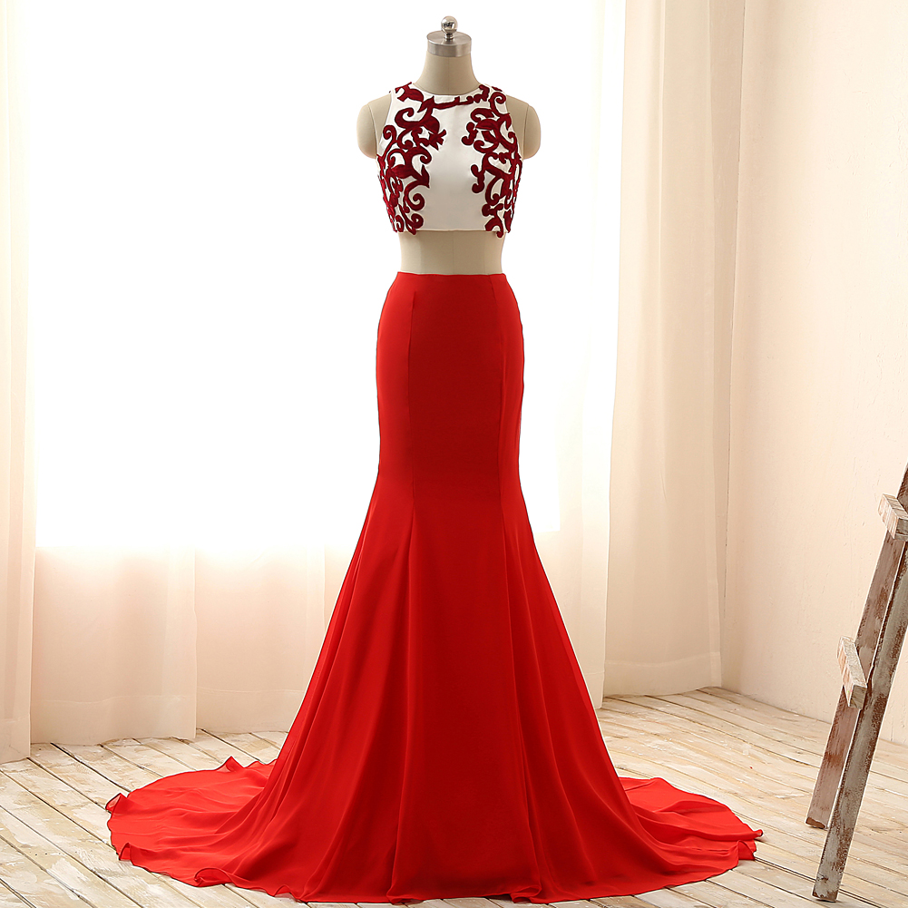 red and white 2 piece prom dress